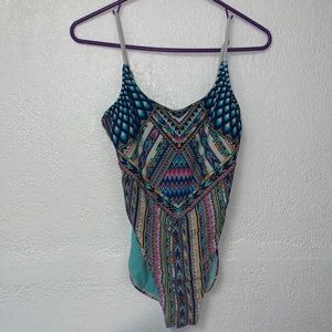 The Bikini Lab multi-color one-piece swimsuit. Size Large.